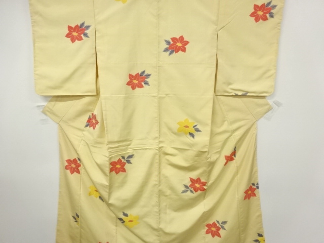 花模様織出し手織り節紬着物